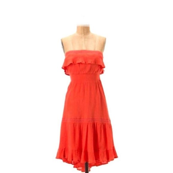 Anthropologie H in Paris Coral Strapless Midi Dress M - Picture 1 of 12